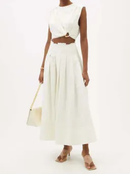Aje Byblos Ring Cropped Top and Apres Midi Skirt Set Ivory Size 10 for rent on The Volte - image 4