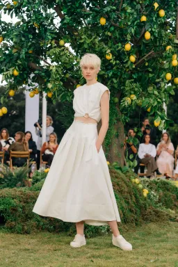 Aje Byblos Ring Cropped Top and Apres Midi Skirt Set Ivory Size 10 for rent on The Volte - image 1