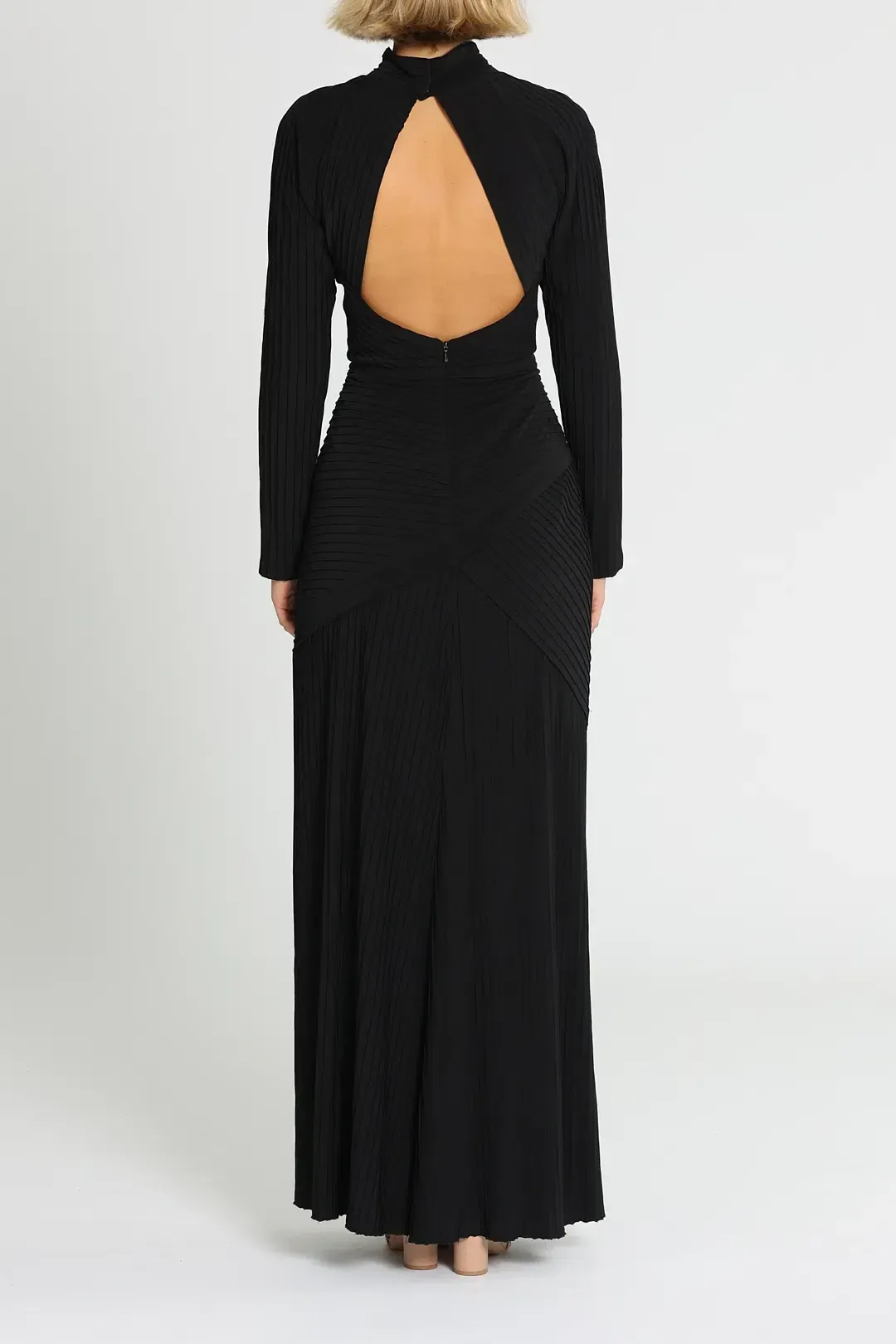 Tadashi Shoji Seneca Open Back Pintuck Gown in Black Size 10 for rent on The Volte - main image