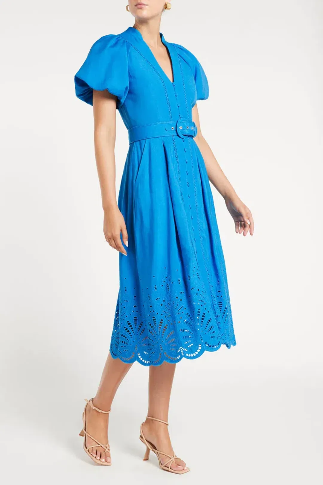 Rebecca Vallance Isidora Puff Sleeve Midi Dress Blue Size 8 for rent on The Volte - main image