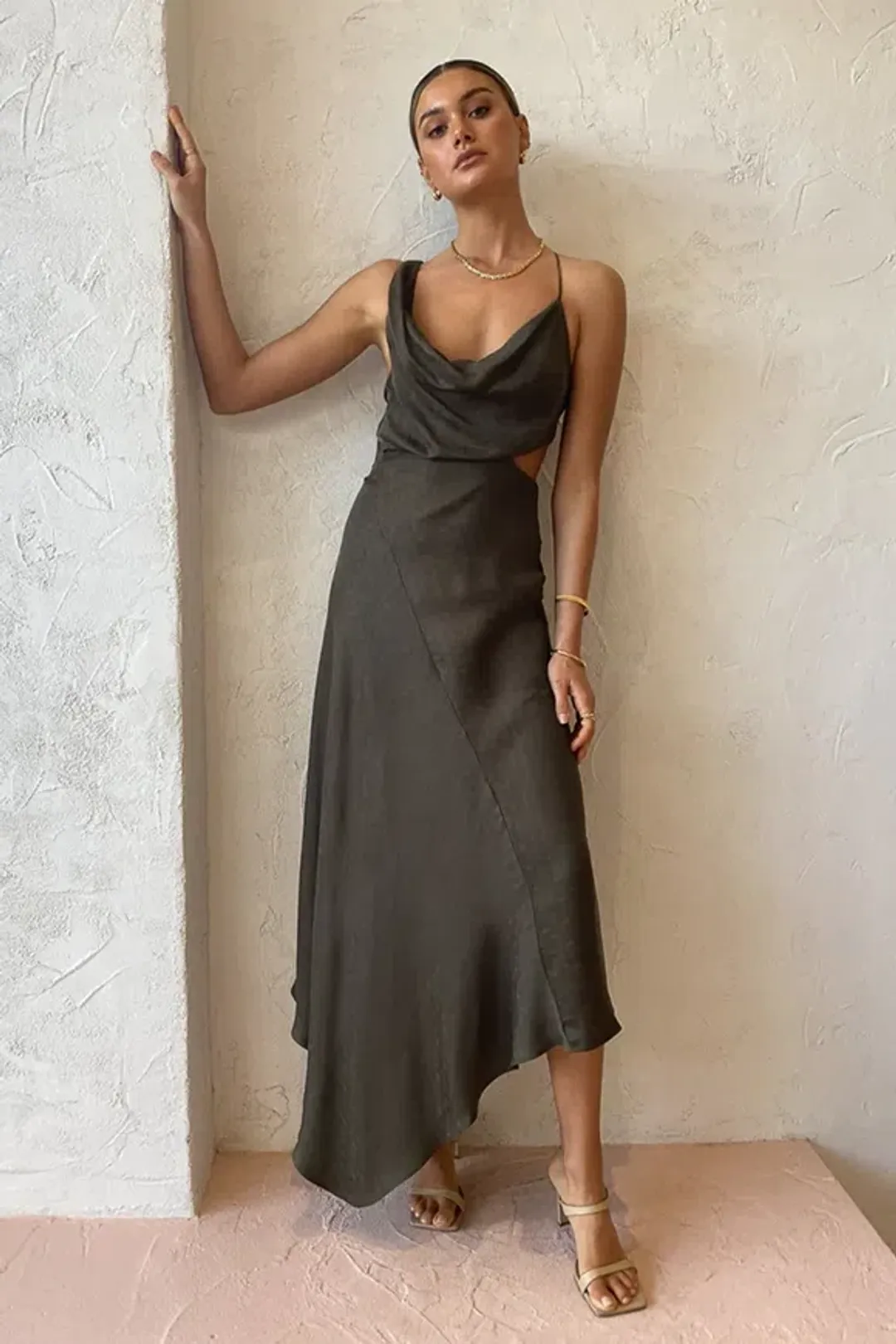 One Fell Swoop Josephine Midi Dress Lotus Suede Size 8 for rent on The Volte - main image