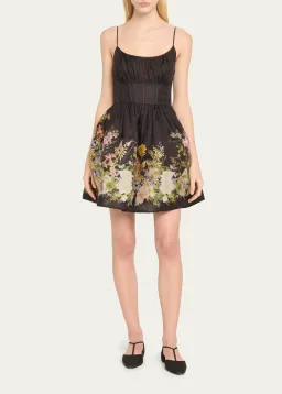 Zimmermann Natura Ruched Mini Dress in Black Wild Flowers Size 0 / AU 8 for rent on The Volte - image 1