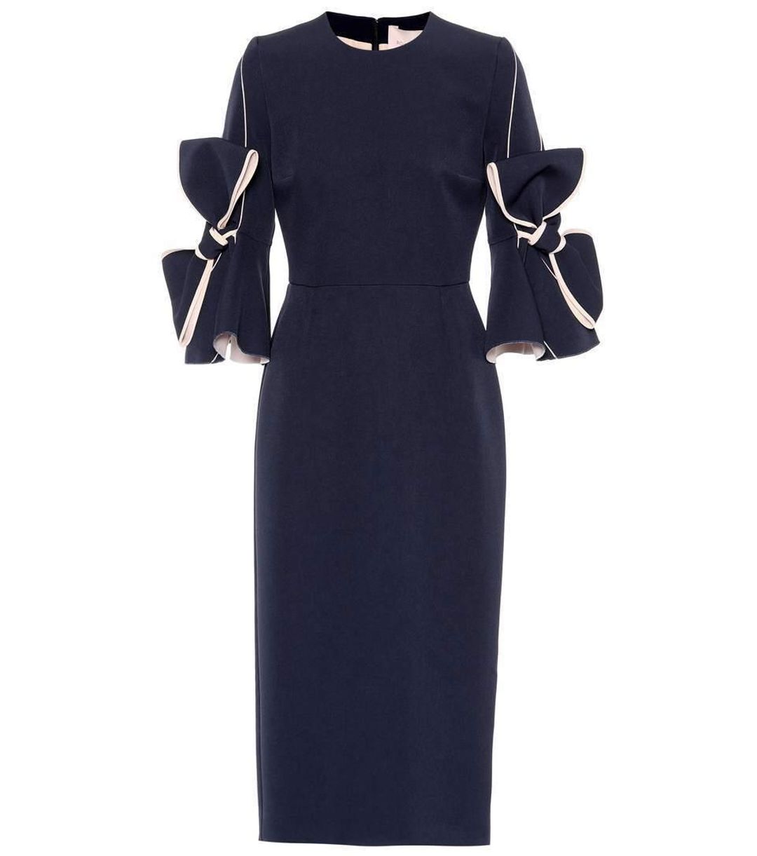 Roksanda Lavete Crepe Bow Midi Dress Navy Size 6 for rent on The Volte - main image