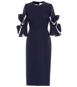 Roksanda Lavete Crepe Bow Midi Dress Navy Size 6 for rent on The Volte - image 3
