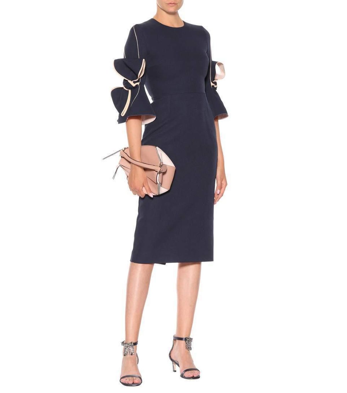 Roksanda Lavete Crepe Bow Midi Dress Navy Size 6 for rent on The Volte - main image