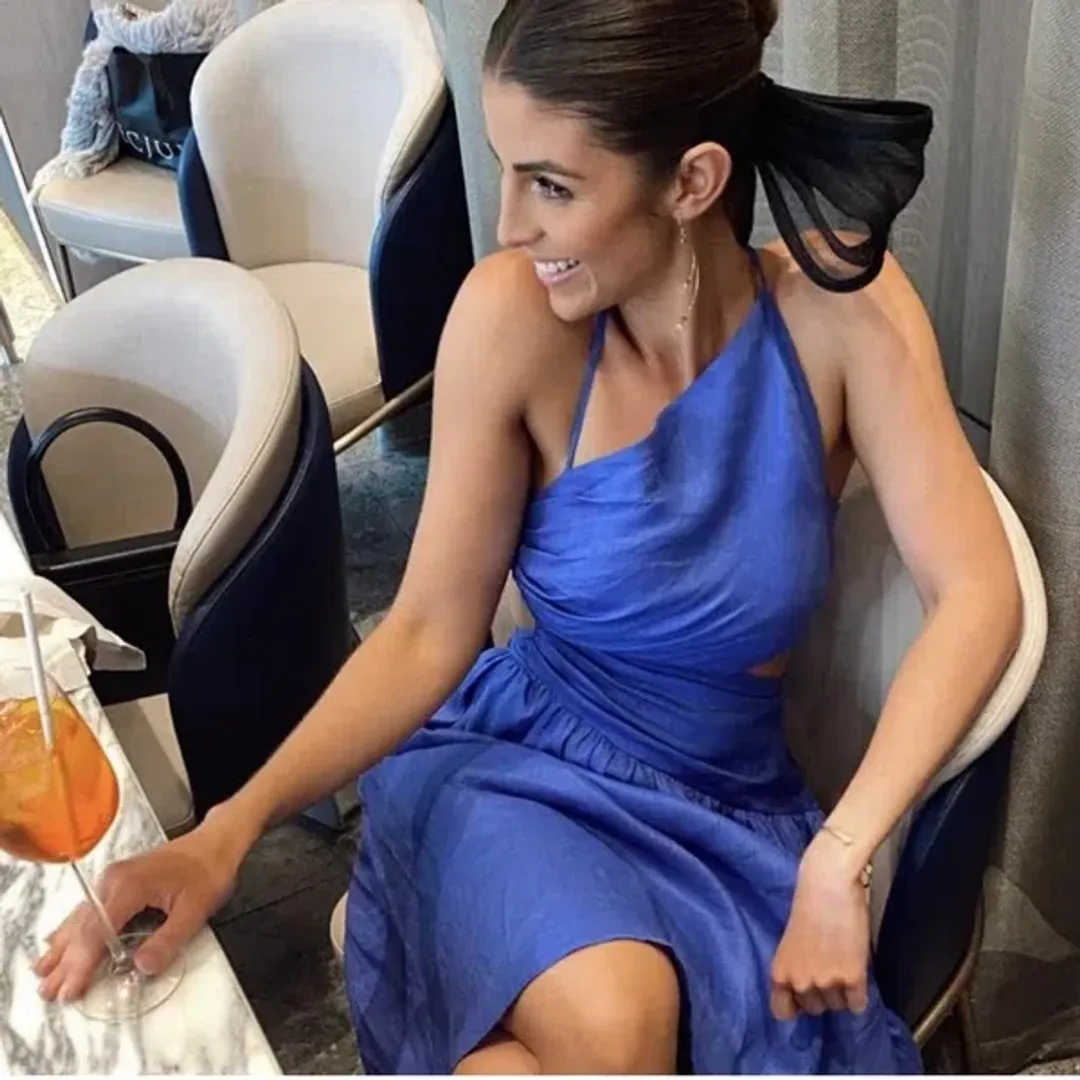 Zimmermann Tropicana Asymmetric Midi Dress Electric Blue Size 0 / AU 8 for rent on The Volte - main image