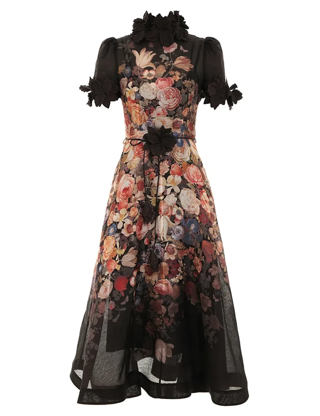 Zimmermann Luminosity Lift Off Flower Midi Dress Morisot Black Floral Print Size 16/4 for rent on The Volte - main image