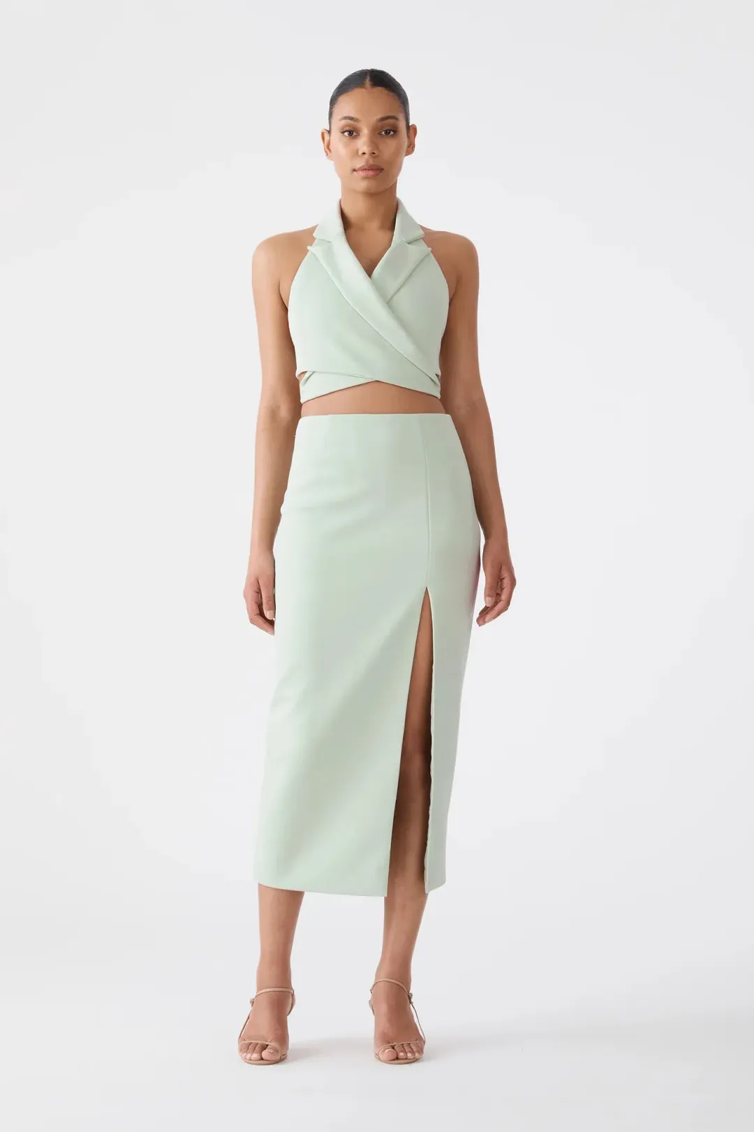 San Sloane Alessia Top and Skirt Set Pale Green Size 6 for rent on The Volte - main image