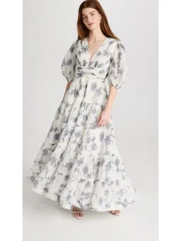 Zimmermann Pleated Midi Dress White Navy Floral Size 4/ Size AU 14 for rent on The Volte - image 1