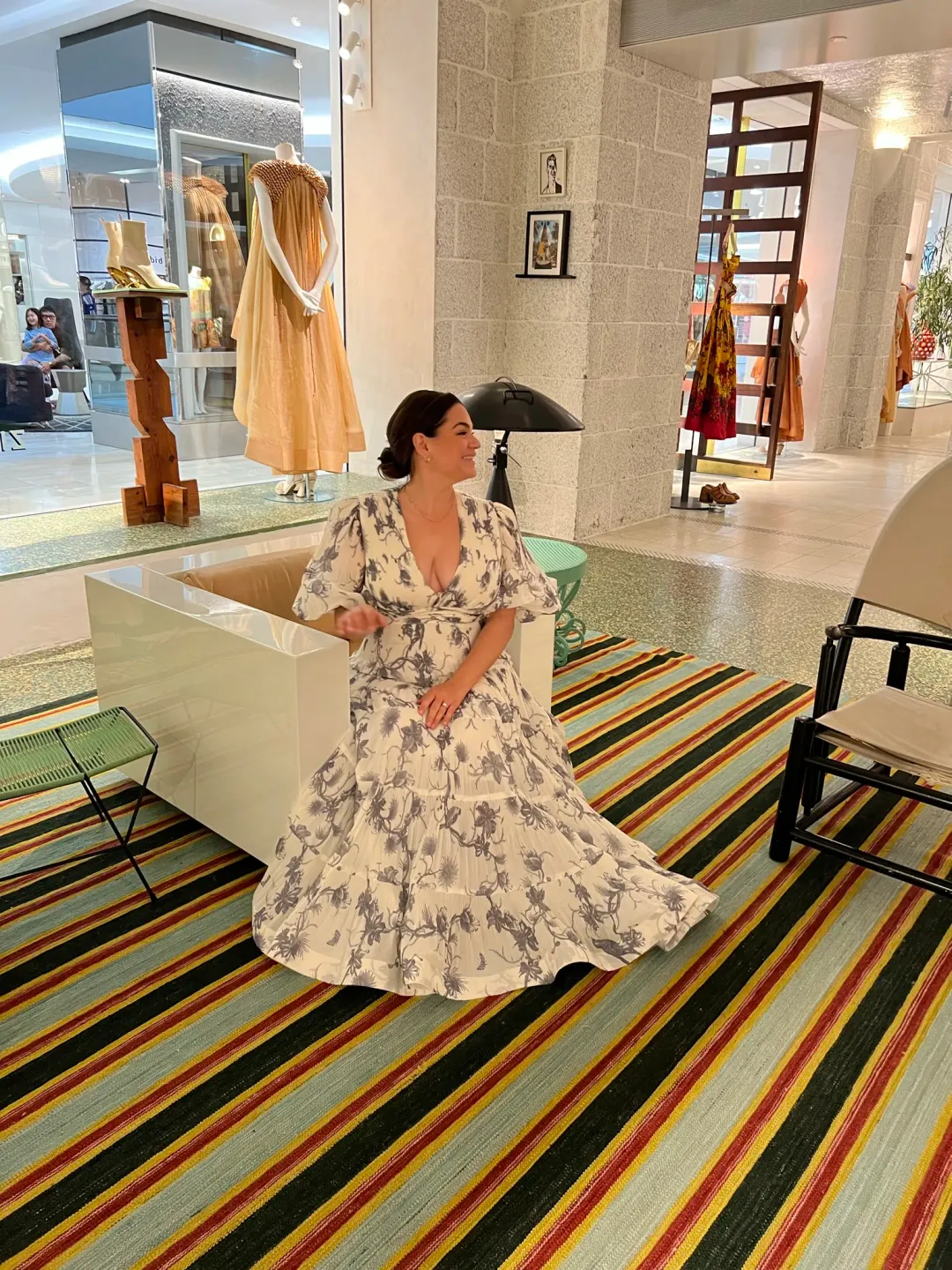 Zimmermann Pleated Midi Dress White Navy Floral Size 4/ Size AU 14 for rent on The Volte - main image