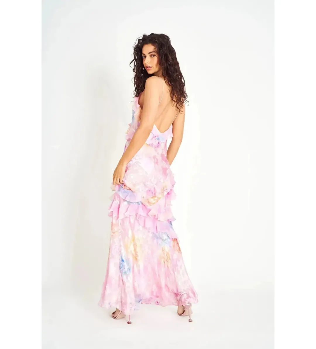 LoveShackFancy Rialto Floral Chiffon Maxi Dress Candy Sparkle Size XS/AU 6 for rent on The Volte - main image