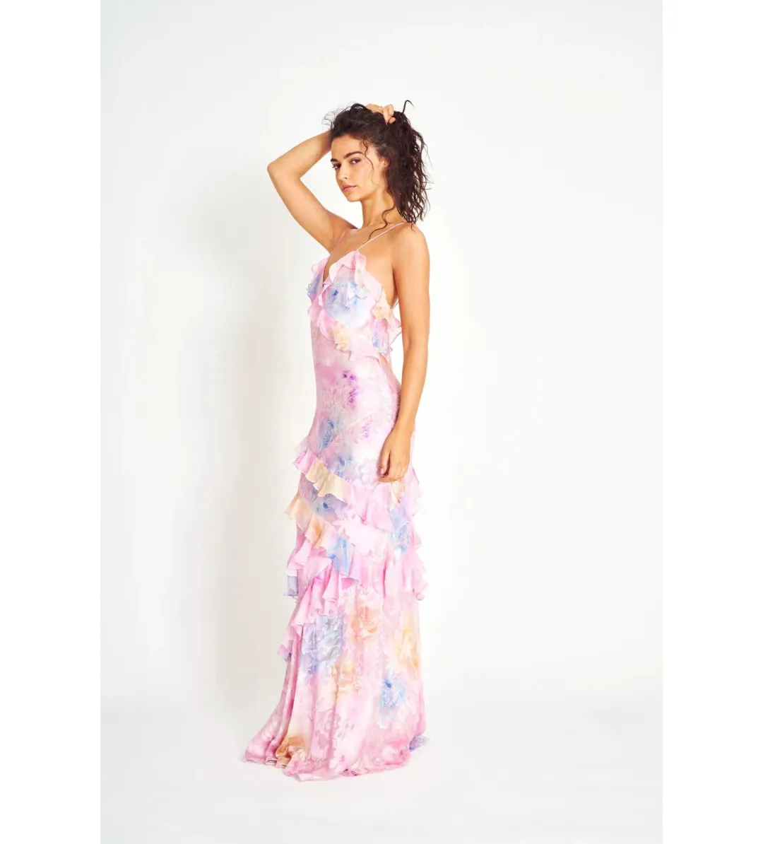 LoveShackFancy Rialto Floral Chiffon Maxi Dress Candy Sparkle Size XS/AU 6 for rent on The Volte - main image