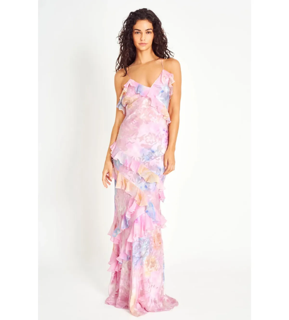 LoveShackFancy Rialto Floral Chiffon Maxi Dress Candy Sparkle Size S/AU 8 for rent on The Volte - main image
