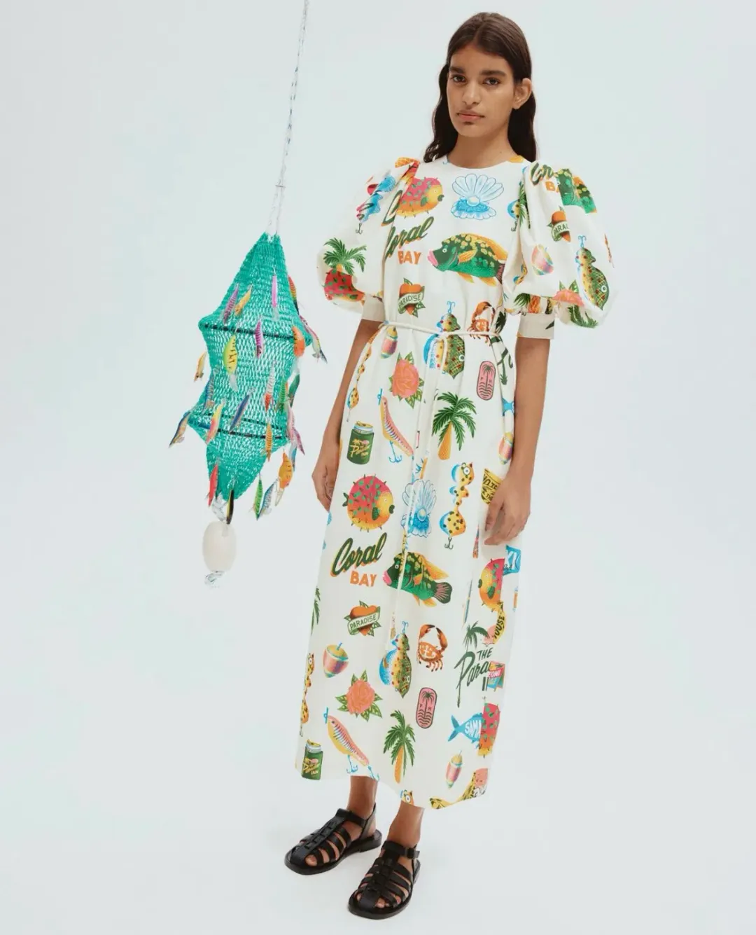 Alemais Samaki Puff Sleeve Midi Dress in Multi Size AU 16 for rent on The Volte - main image