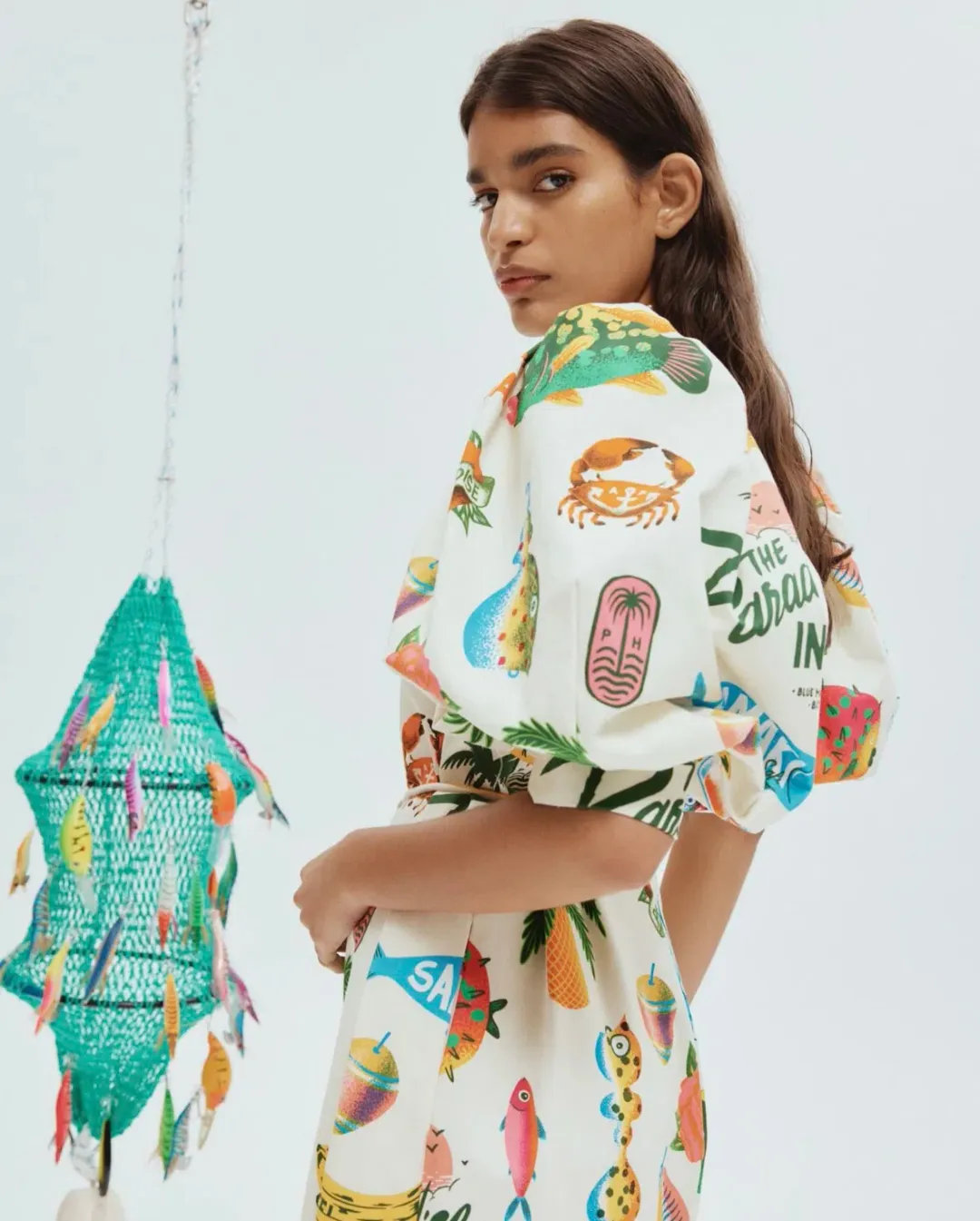 Alemais Samaki Puff Sleeve Midi Dress in Multi Size AU 16 for rent on The Volte - main image