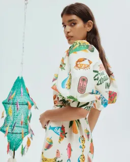 Alemais Samaki Puff Sleeve Midi Dress in Multi Size AU 16 for rent on The Volte - image 4