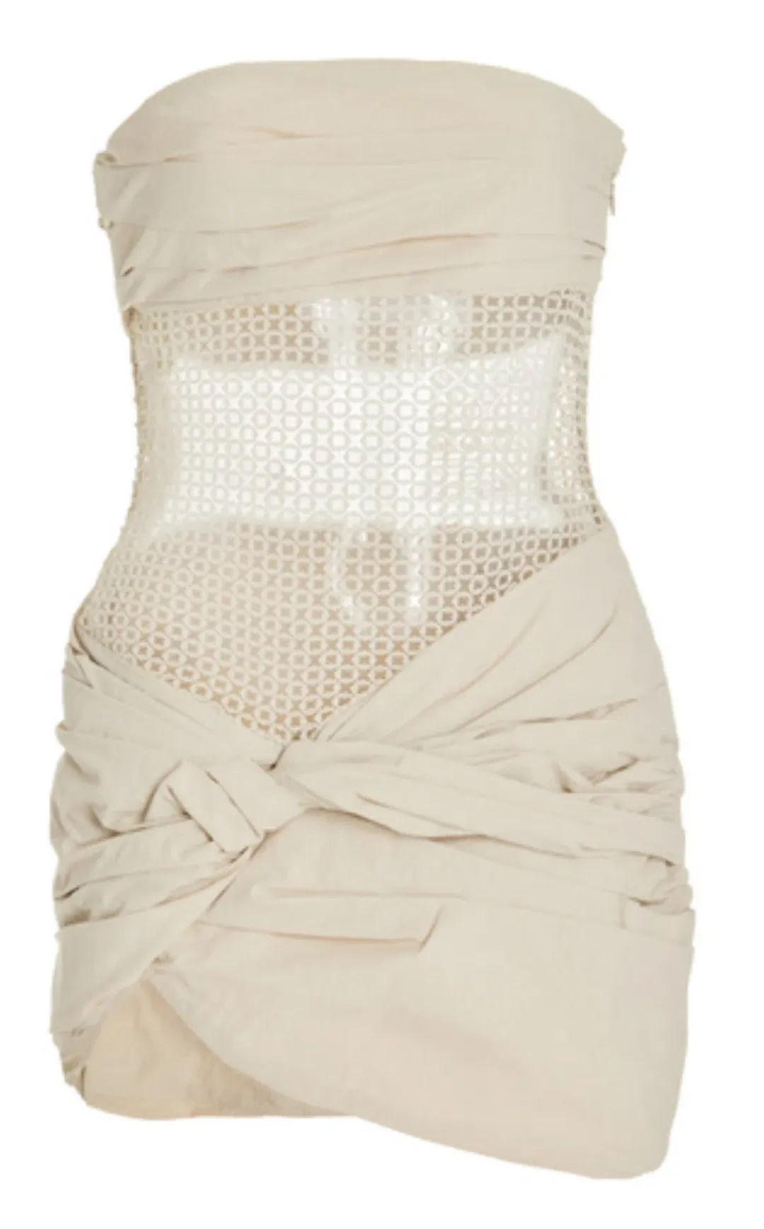 Christopher Esber Savoye Scrunch Micro Mini Dress in Cream Size AU 4 for rent on The Volte - main image