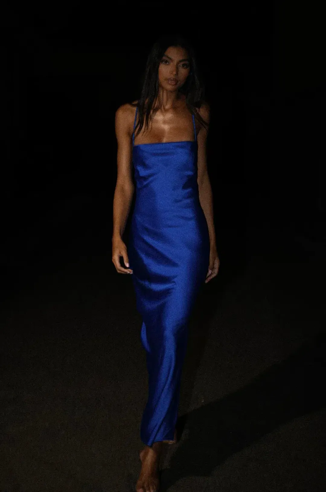 MESHKI Sydney Straight Neck Slip Maxi Dress Cobalt Blue in Size M / AU 10 for rent on The Volte - main image