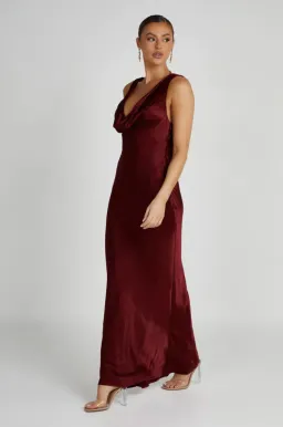MESHKI Angelique Satin Cowl Back Maxi Dress Berry in Size S / AU 8 for rent on The Volte - image 6