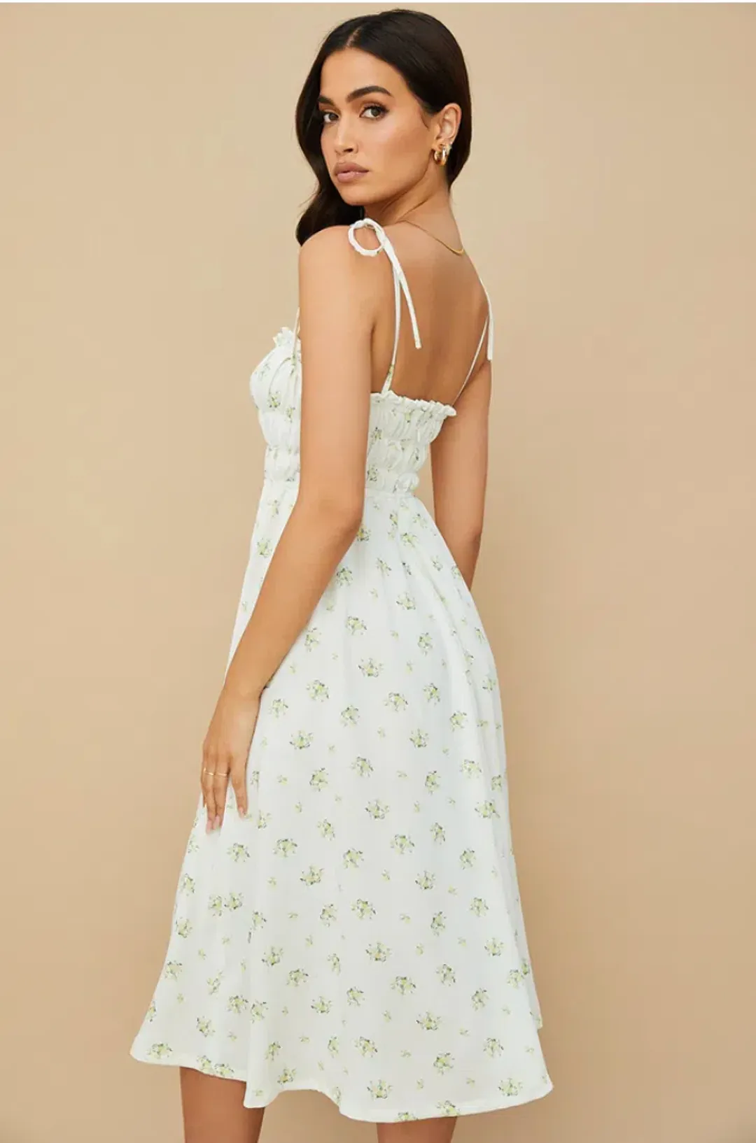 House of CB Christabel Midi Dress Ivory with Yellow & Green Floral Size M / AU 10 for rent on The Volte - main image