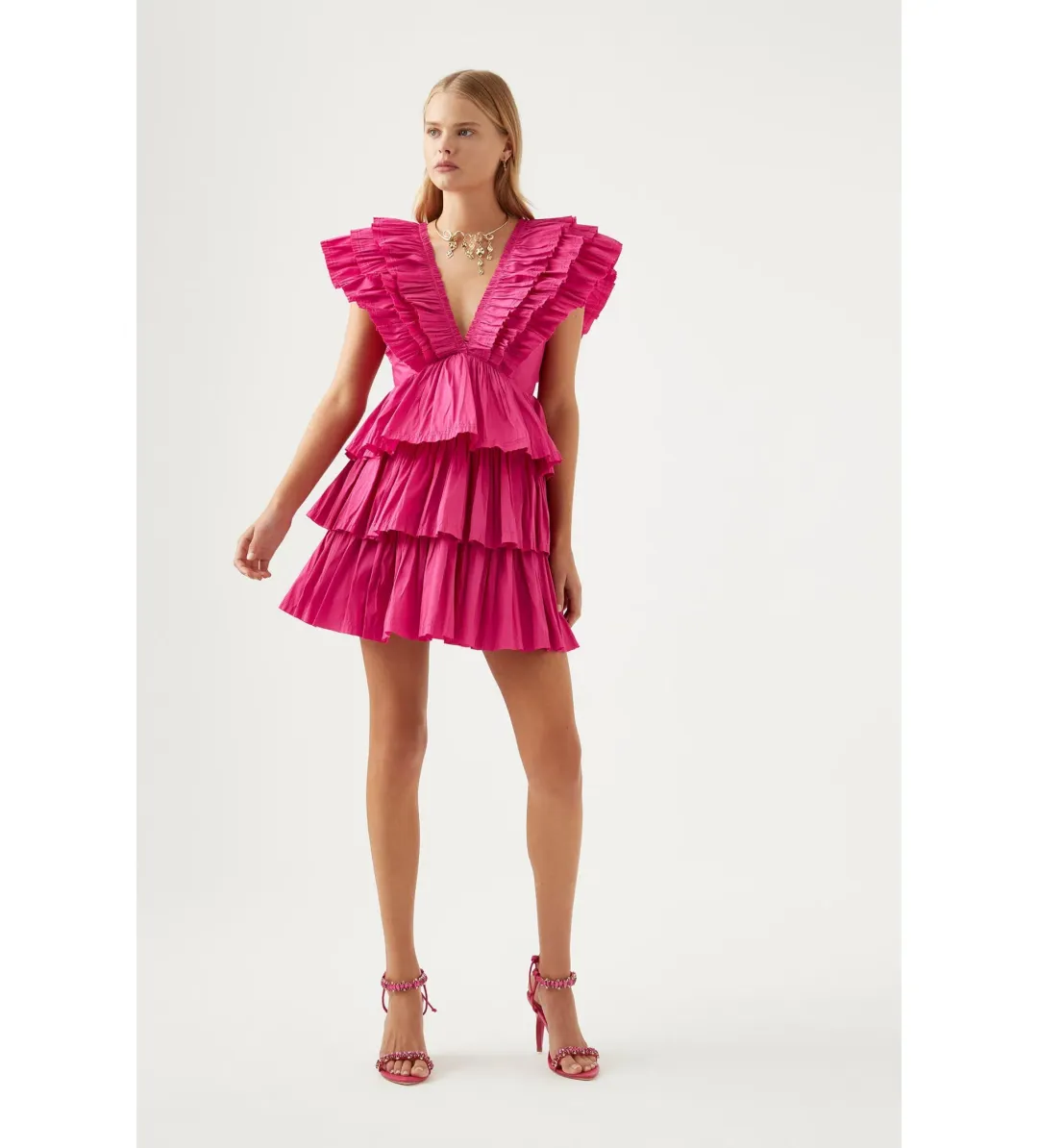 Aje Rhythmic Frilled Mini Dress Fuchsia Size 4 for rent on The Volte - main image