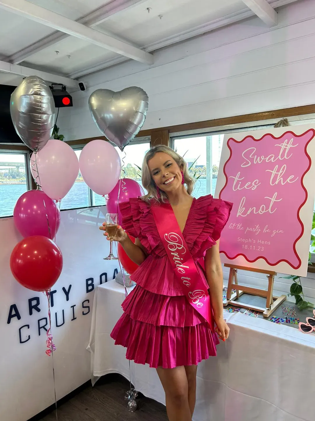 Aje Rhythmic Frilled Mini Dress Fuchsia Size 4 for rent on The Volte - main image