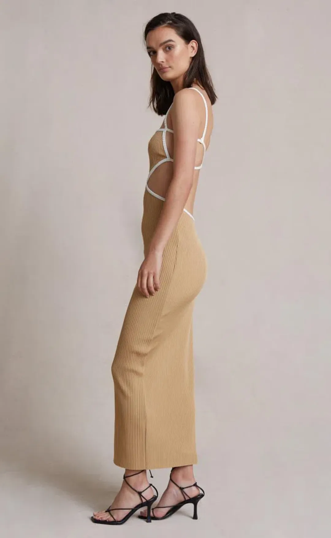 Bec & Bridge Coyote Midi Dress In Camel Size 12 for rent on The Volte - main image