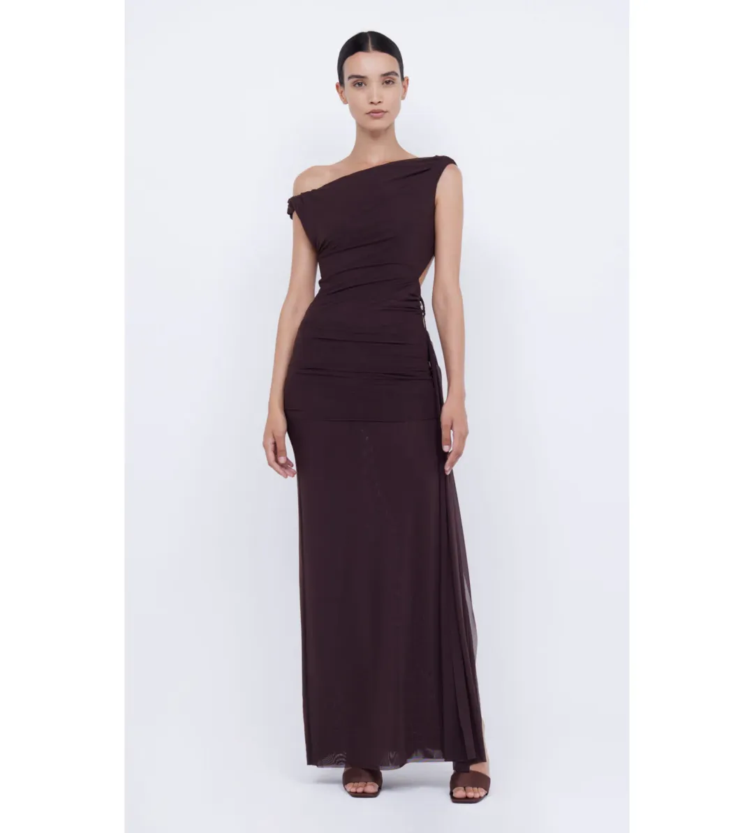 Bec & Bridge Kailani Asym Maxi Dress Chocolate Size 10 for rent on The Volte - main image