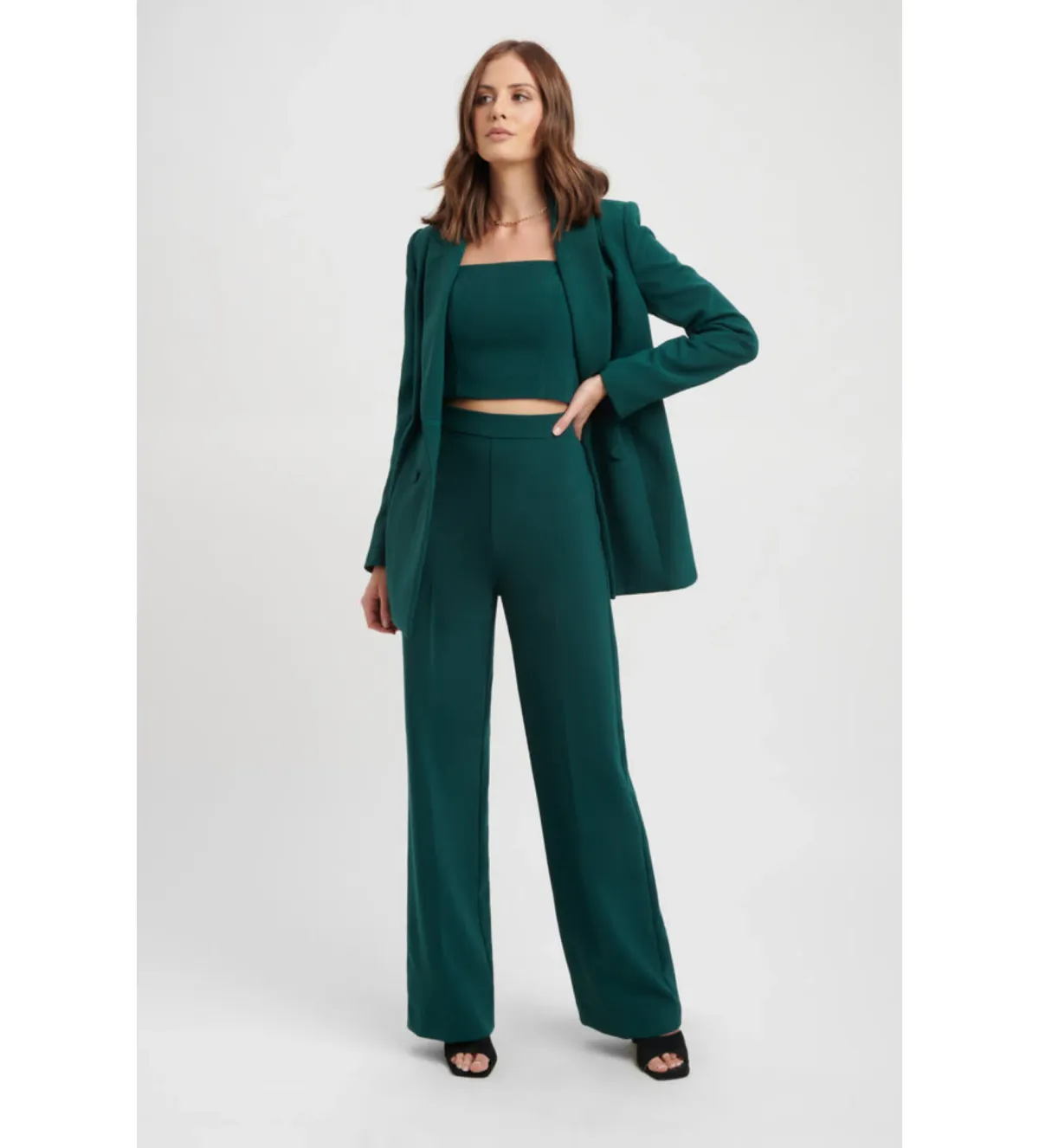 Kookai Delta Blazer Size 10 Paired With Delta Pants Size 8 And Delta Strapless Top Size 10 Set Deep Green  for rent on The Volte - main image
