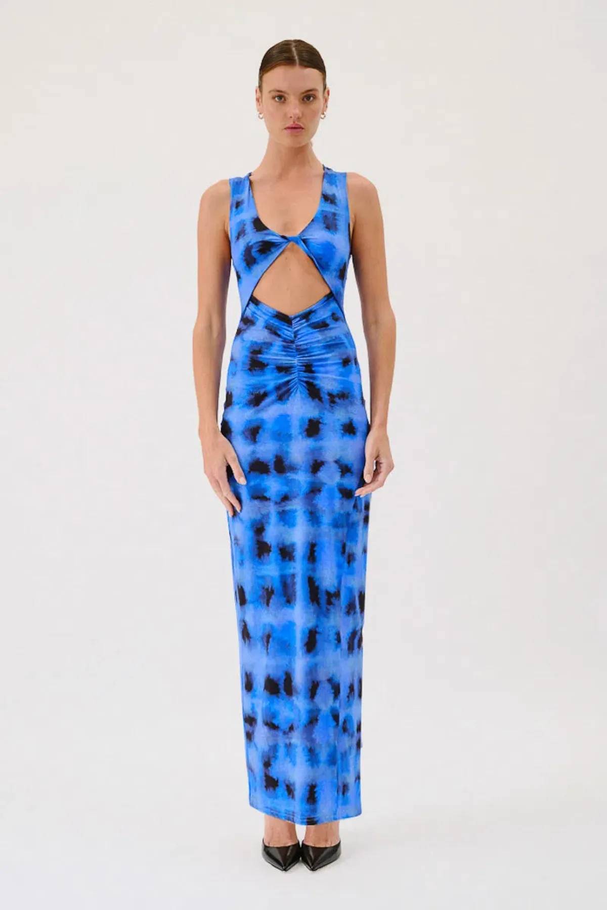Suboo Shibori Sleeveless Reversible Twist Front Maxi Dress Blue Size S / AU 8 for rent on The Volte - main image