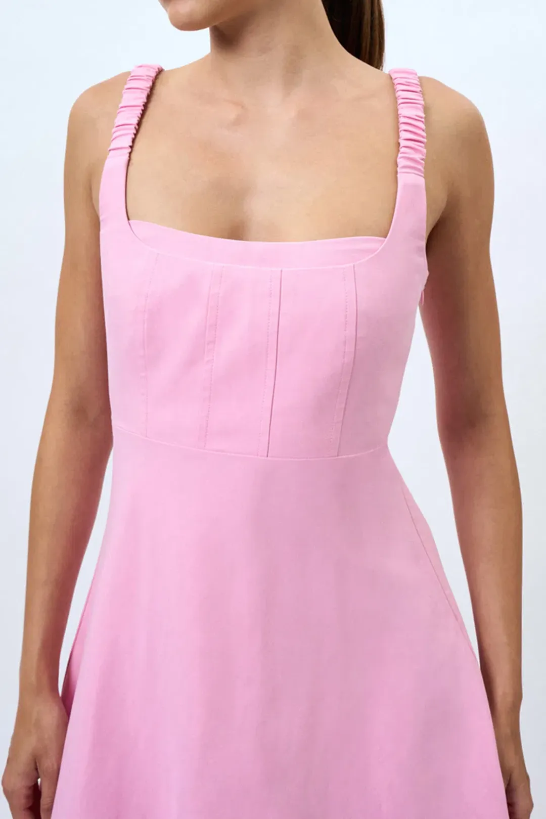 By Johnny Daphne Bust Midi Dress Taffy Pink Size 6 for rent on The Volte - main image