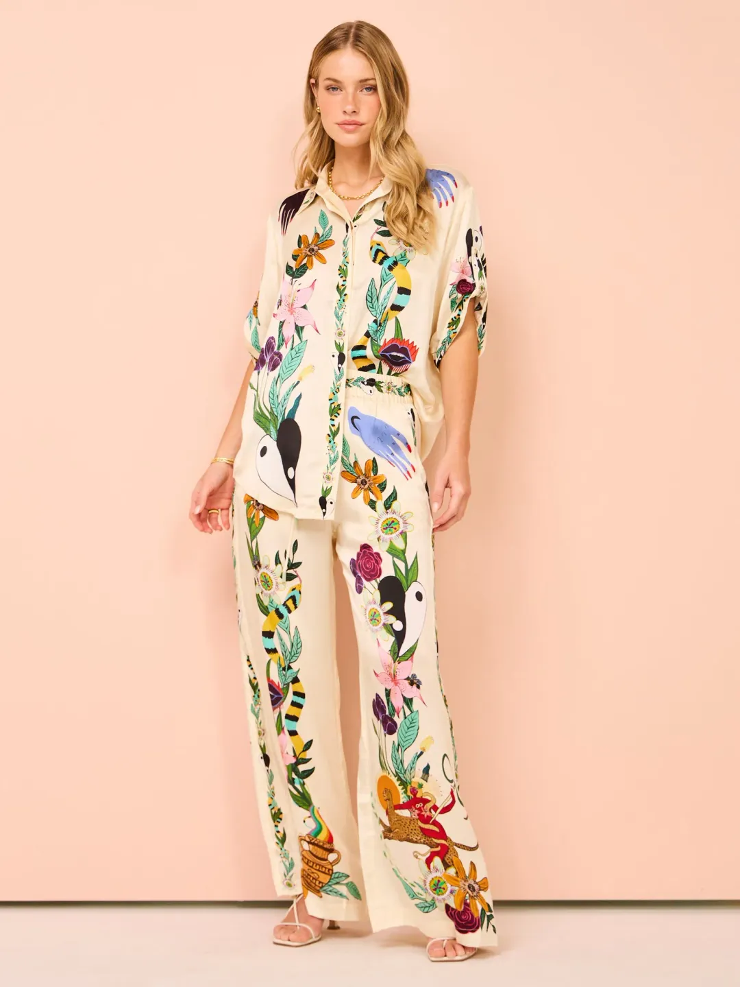 Alemais Meagan Oversized Silk Shirt & Pants Set Print Size 14 for rent on The Volte - main image