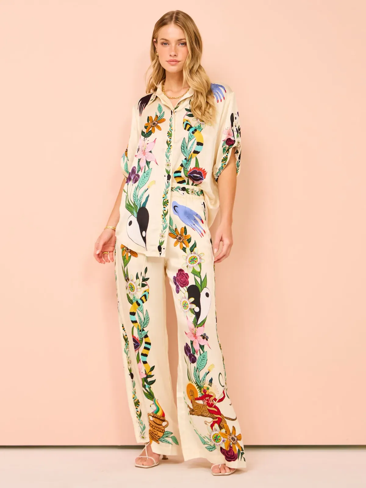 Alemais Meagan Oversized Silk Shirt & Pants Set Print Size 14 for rent on The Volte - main image