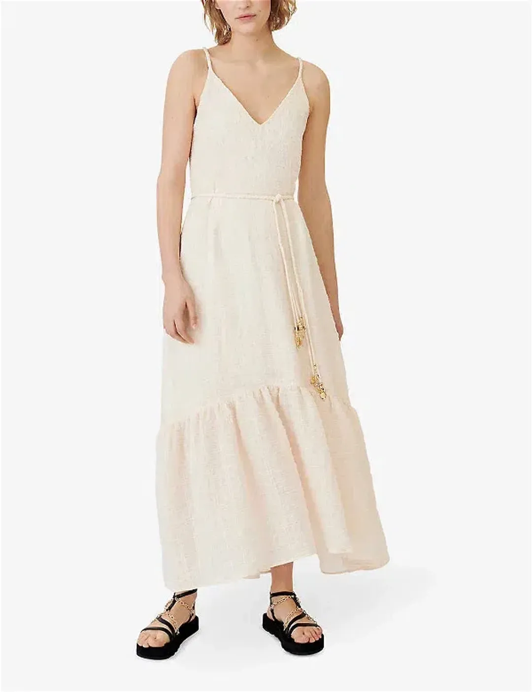 Maje Rolio Strappy Woven Maxi Dress Ecru Cream Size 34 / AU 6 for rent on The Volte - main image
