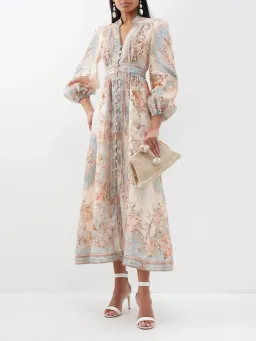 Zimmermann August Plunge Midi Dress Sky Blue Floral Size 4 / AU 16 for rent on The Volte - image 2
