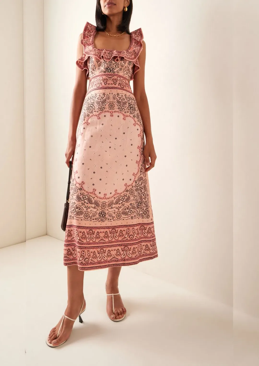 Zimmermann Matchmaker Frilled Midi Dress Pink Bandana Size 1 / AU 10 for rent on The Volte - main image