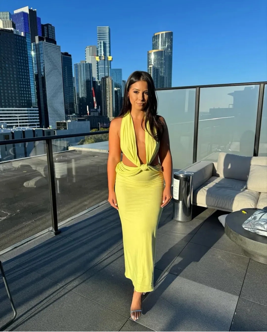 Deconduarte Elin Maxi Dress in Lime Mesh Size 8 for rent on The Volte - main image