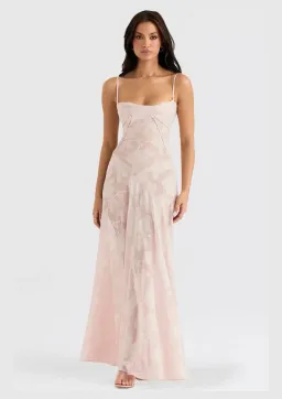 House of CB Seren Lace Back Maxi Gown Soft Pink Floral Size S / AU 8 for rent on The Volte - image 2