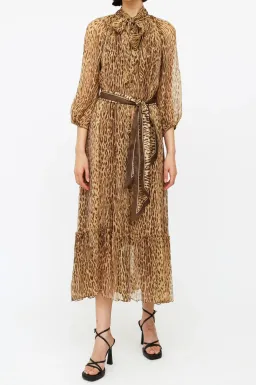 Zimmermann Espionage Tie Neck Silk Midi Dress Leopard Print Size 1 / AU 10 for rent on The Volte - image 3