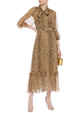 Zimmermann Espionage Tie Neck Silk Midi Dress Leopard Print Size 1 / AU 10 for rent on The Volte - image 1