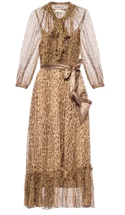 Zimmermann Espionage Tie Neck Silk Midi Dress Leopard Print Size 1 / AU 10 for rent on The Volte - image 4