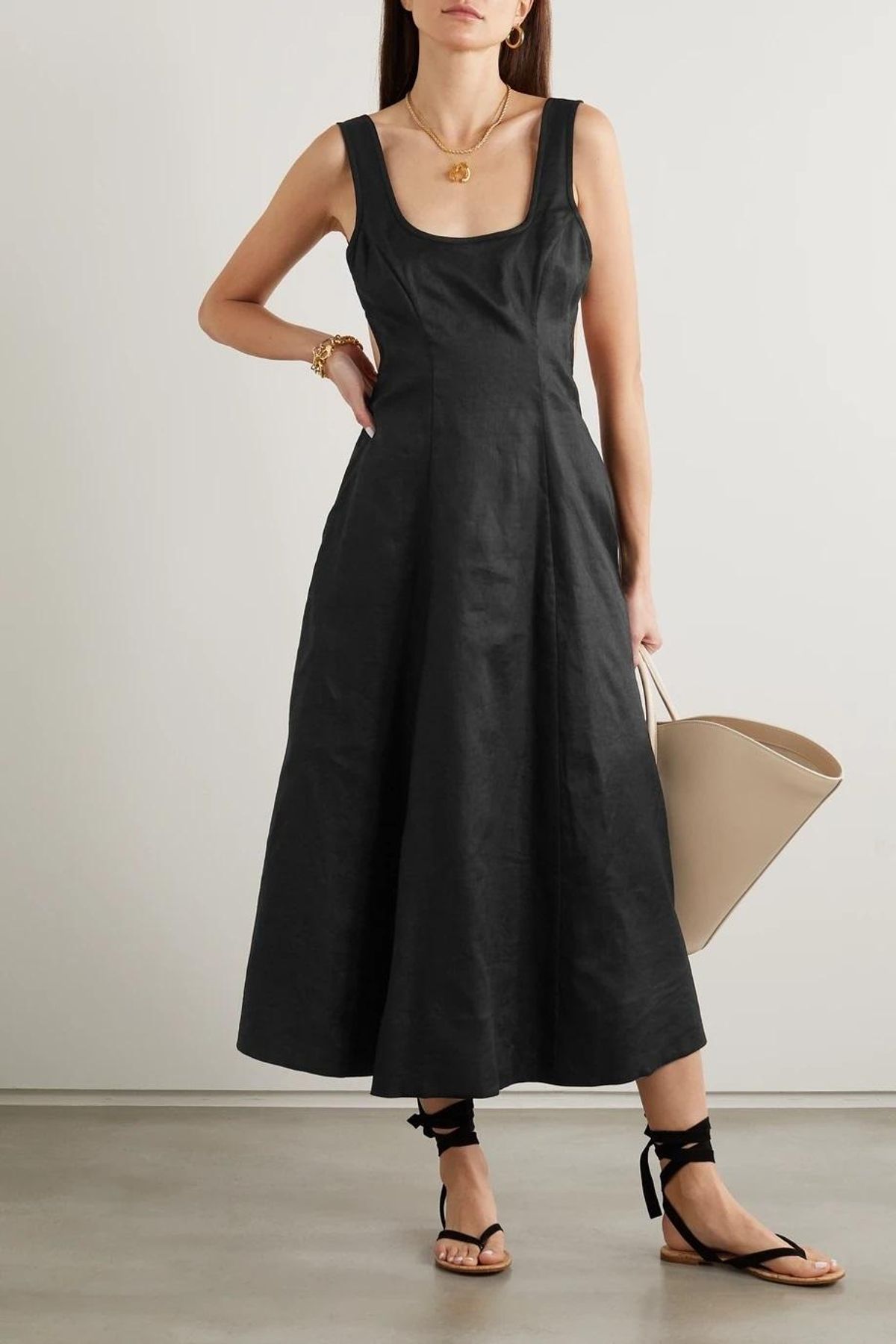 Zimmermann Lulu Cut Out Linen Midi Dress Noir Black Size 6 for rent on The Volte - main image