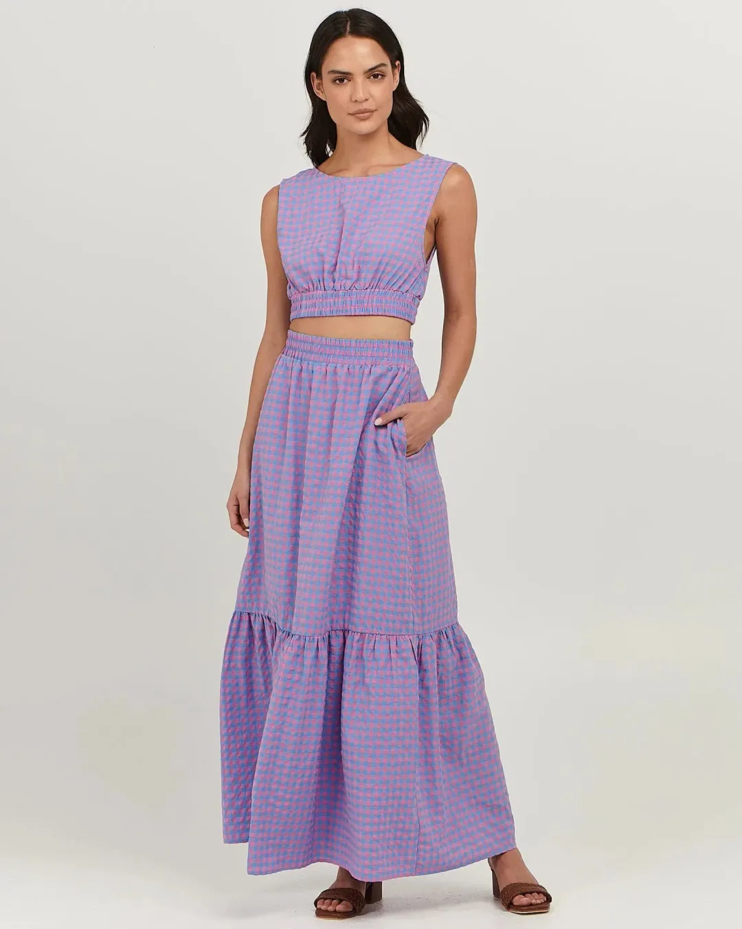 Charlie Holiday Elena Crop and Whitney Maxi Skirt Set Gingham Size 6 for rent on The Volte - main image