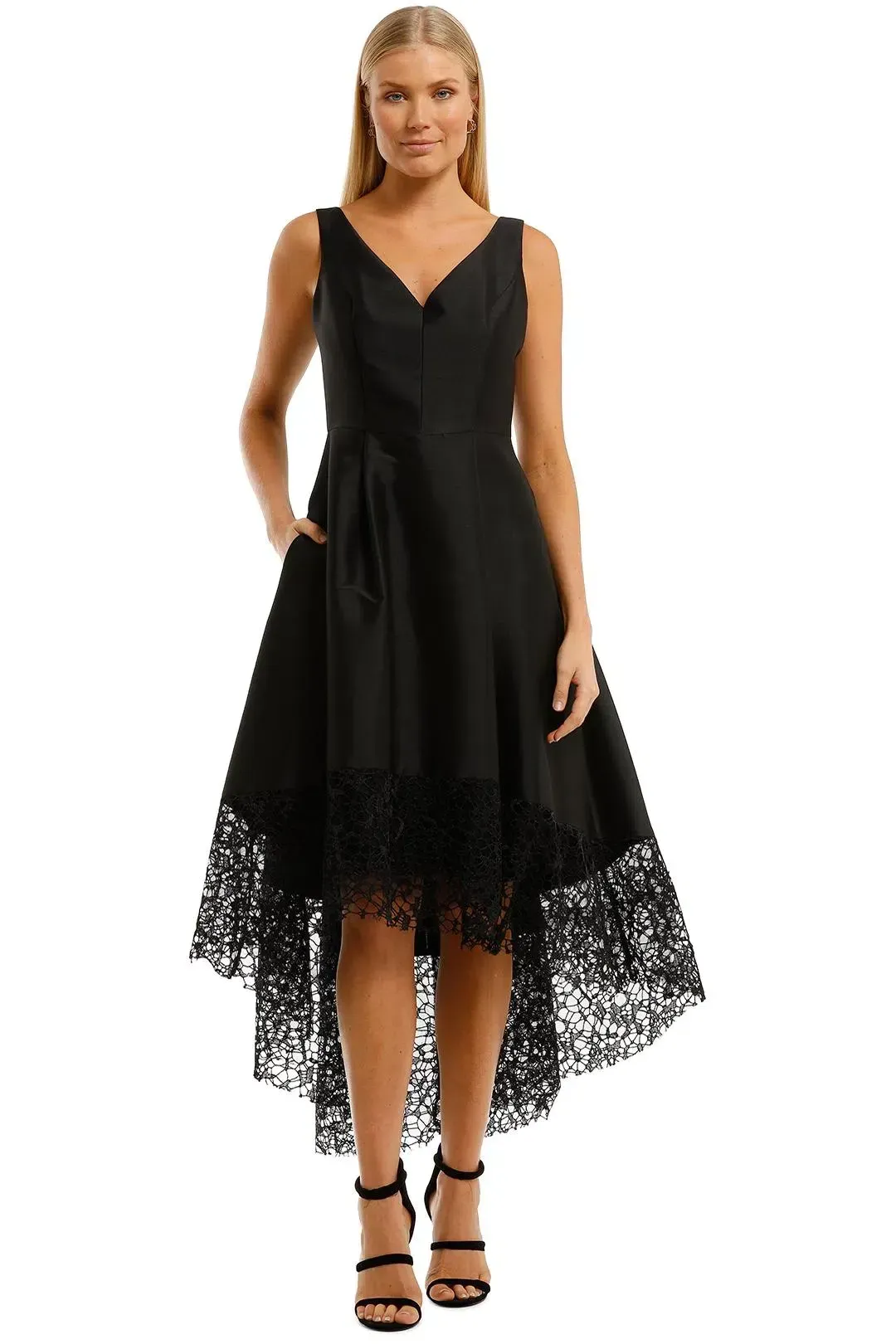 Anthea Crawford Satin Hi Lo Midi Dress in Black Size 10 for rent on The Volte - main image