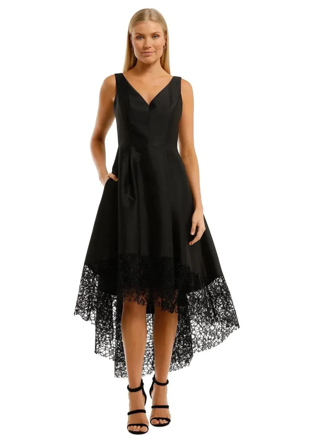 Anthea Crawford Satin Hi Lo Midi Dress in Black Size 8 for rent on The Volte - main image