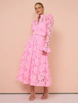 Leo Lin Aliyah Lace Butterfly Sleeve Midi Dress Candy Pink Size AU 8 for rent on The Volte - image 2