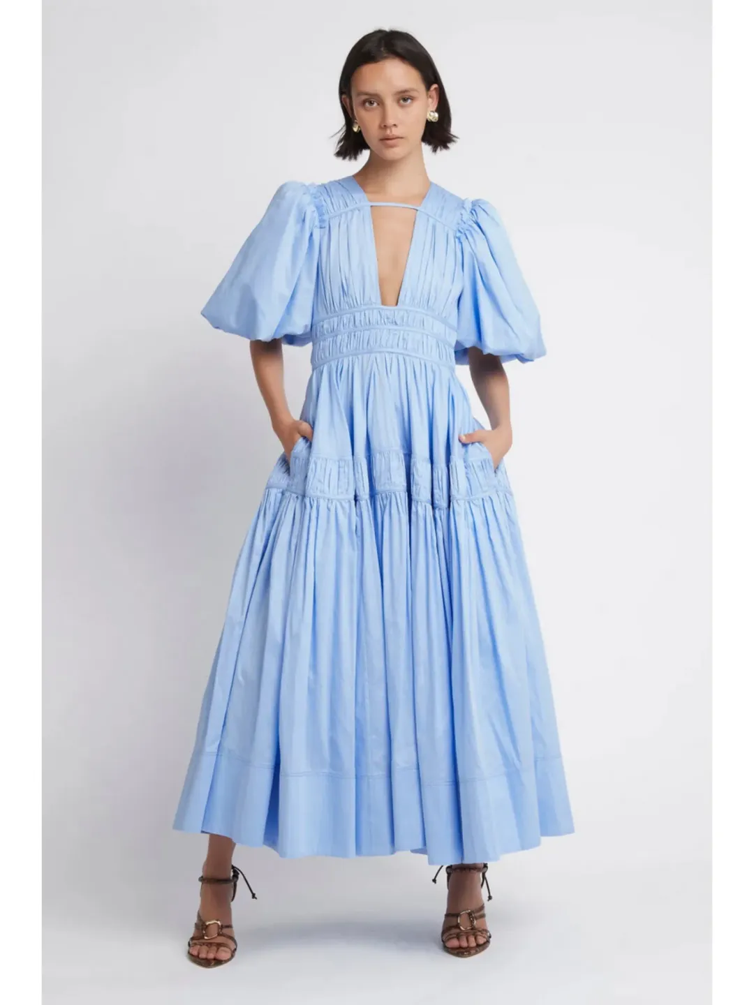 Aje Fallingwater Gathered Midi Dress Blue Size AU 4 for rent on The Volte - main image