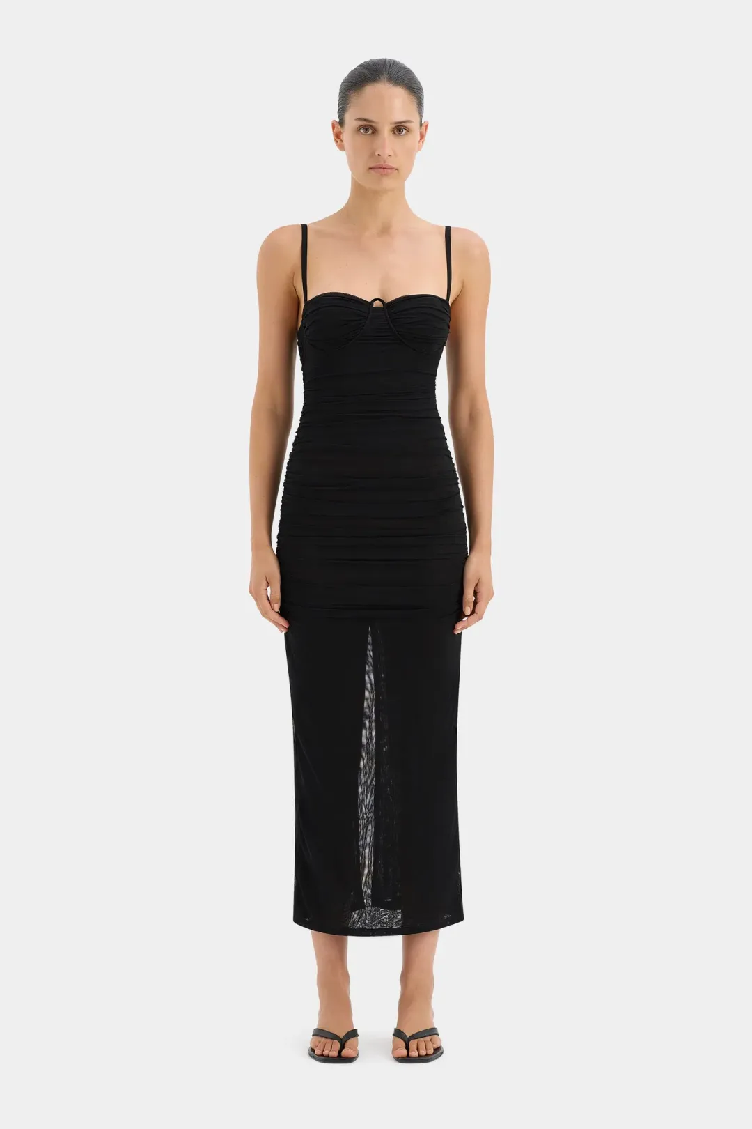 Sir the Label Jacques Gathered Midi Dress Black  Size 1/Au 8 for rent on The Volte - main image
