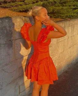 Aje Simone Frill Sleeve Mini Dress Orange Size 6 for rent on The Volte - image 7