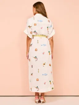 Alemais Blue Marlin Embroidered Dress In Cream Size 12 for rent on The Volte - image 3